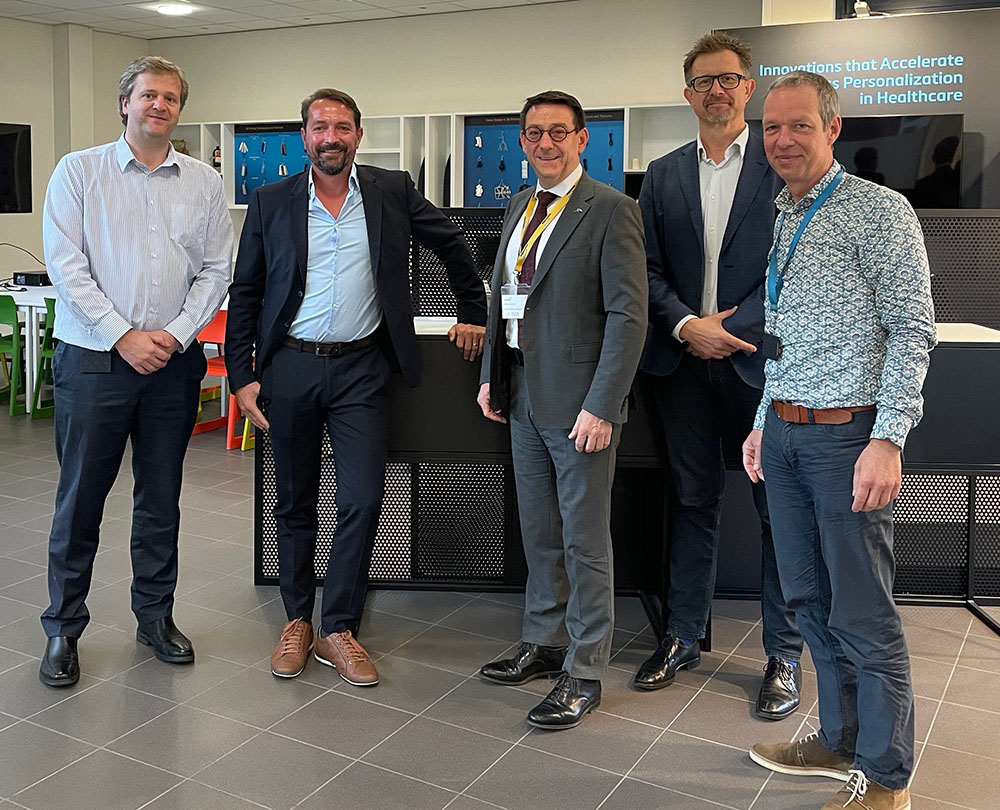 From left to right: Karel Brans, Senior Director Partnerships, Materialise Software; Aubin Defer, CMO, ArcelorMittal Powders; Colin Hautz, CEO, ArcelorMittal Powders; Udo Eberlein, Vice President, Materialise Software; Bart Van der Schueren, CTO, Materialise